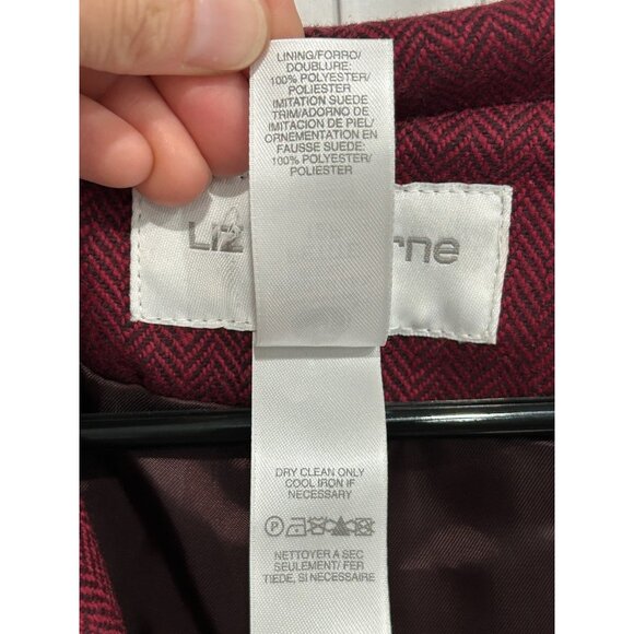 Liz Claiborne Woolmark Blend Blazer Red Brown Accent Faux Suede Trim Sz 12P - Picture 7 of 9